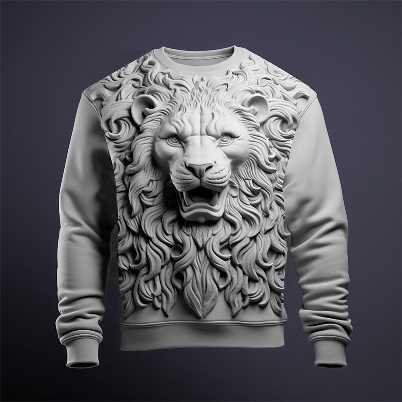Men's Trendy 3D Printed Graphic Sweatshirt with Animal Design for Streetwear, Casual, and Vacation Wear – Blue & Purple Long Sleeve Crew Neck Pullover Hoodie