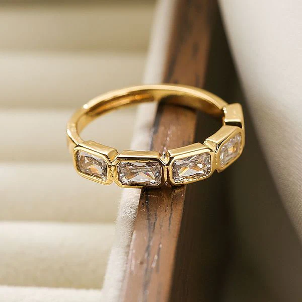 Sweet Simple Style Heart Shape Rectangle  Gold Plated Zircon Copper Open Ring