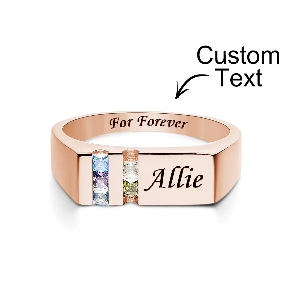 Affordable Custom Text Birthstone Ring – Rose Gold Plated Alloy