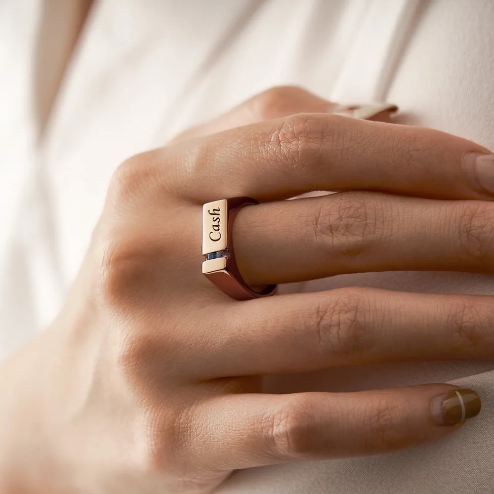 Affordable Custom Text Birthstone Ring – Rose Gold Plated Alloy