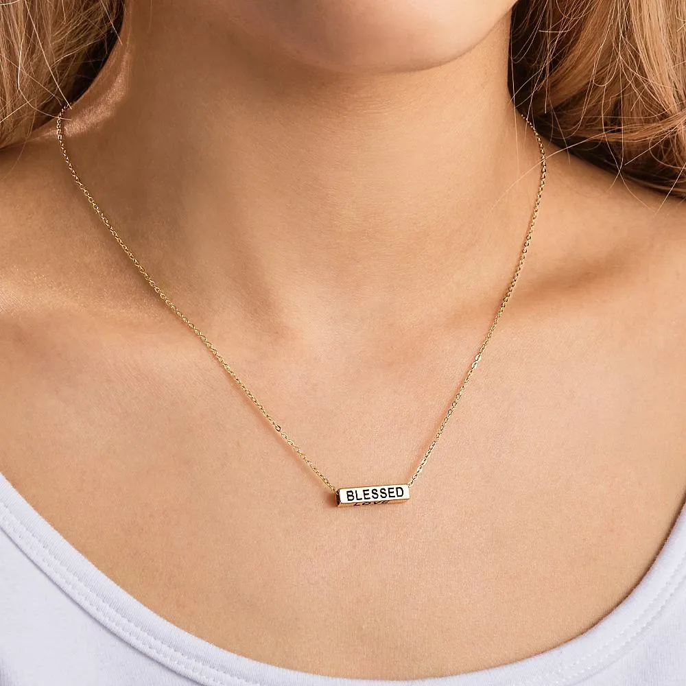 Elegant Custom Engraved Rectangular Necklace – Simple Four-Sided Lettering Fashion Gift