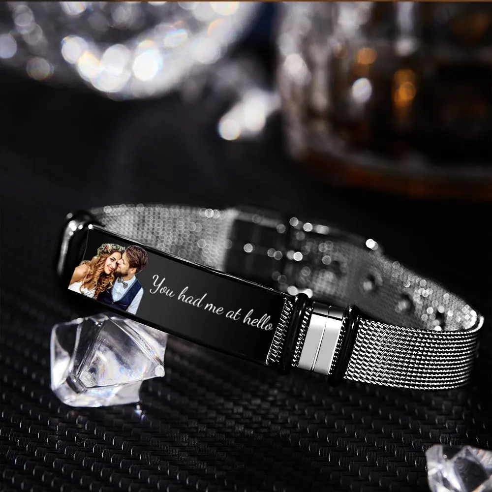 Personalized Photo and Engraved Stainless Steel Bracelet – Unique Wedding Day Gift