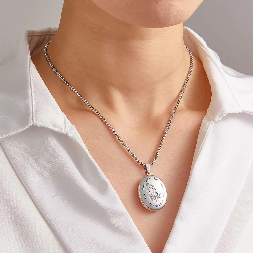 Custom Photo Locket and Engraved Prayer Amulet Necklace – Personalized Keepsake Jewelry for All