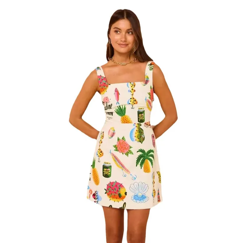 Women's Regular Dress Vacation Strap Printing Sleeveless Fruit Midi Dress Holiday Daily